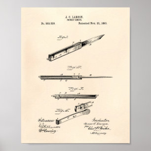 Pocket Knivar 1893 Patent Art Old Peper Poster