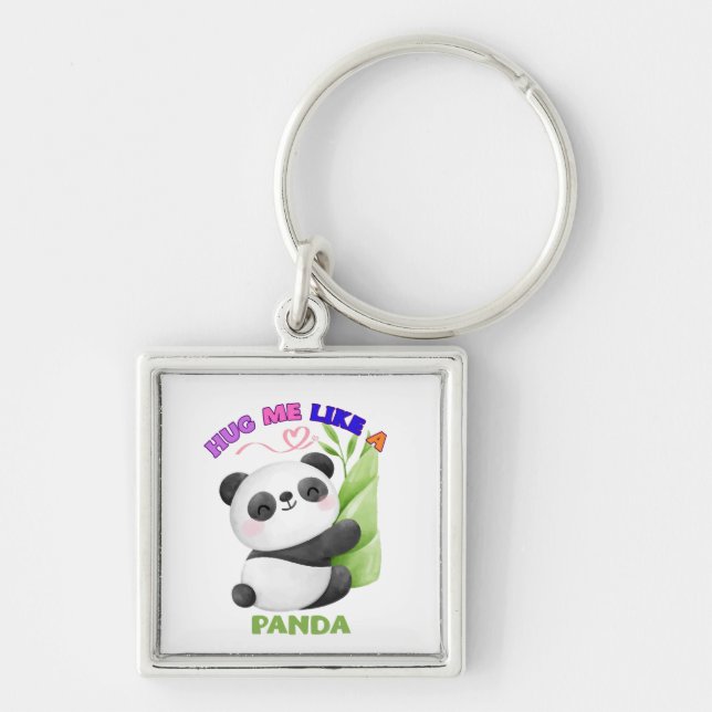 🐼 Pocket Panda-Märkre - Carry Cute Joy! Fyrkantig Silverfärgad Nyckelring (Framsidan)