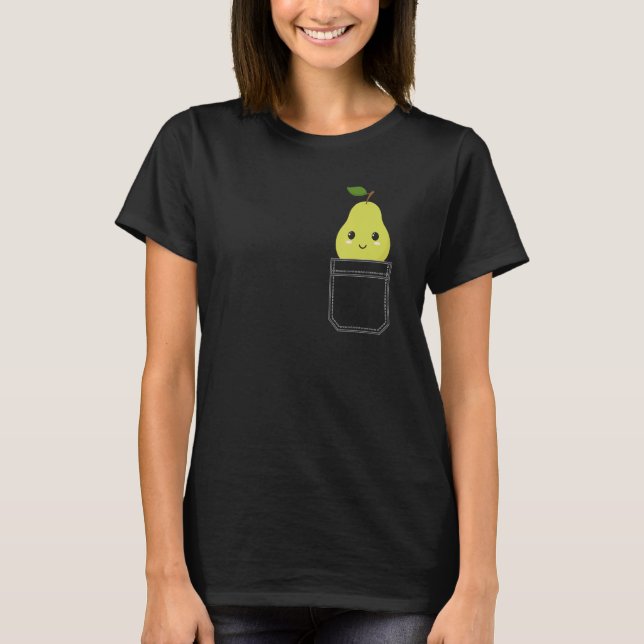 Pocket Pear Peeking Out Cute Pear T Shirt (Framsida)