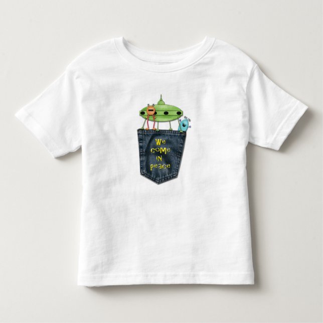 Pocket Peek-a-Boo - Vi Kom in Peace Utomjordingar T Shirt (Framsida)