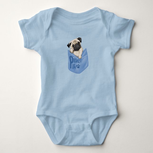 Pocket Pug Blue T Shirt (Framsida)