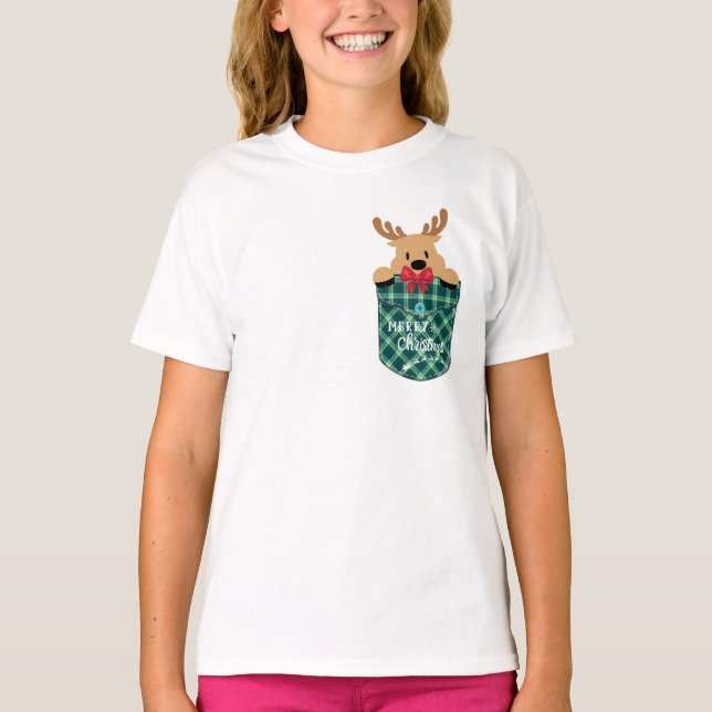 Pocket Reindeer Christmas T Shirt (Framsida)
