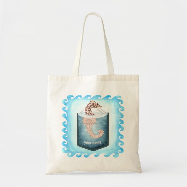 Pocket Seahorse tote Bag Tygkasse (Framsidan)