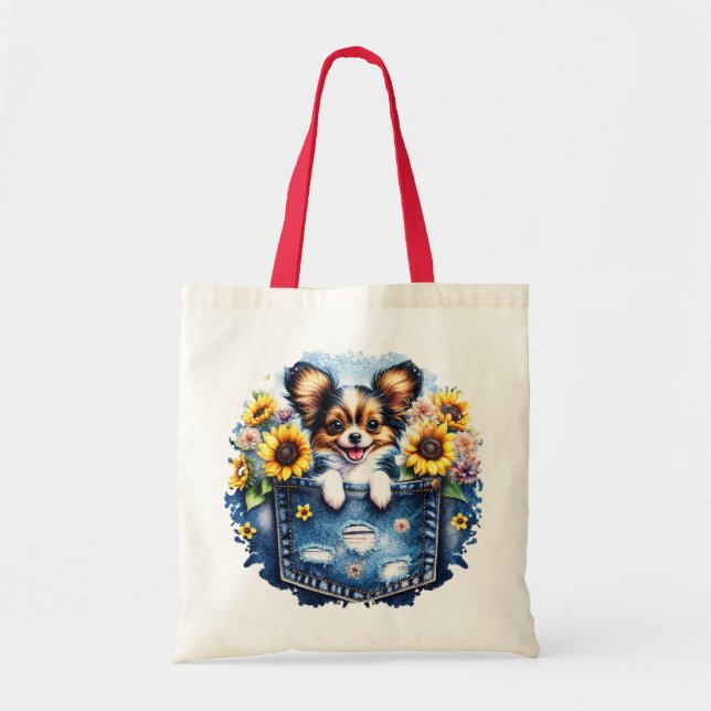 Pocket Sized Chihuahua Tote Bag Tygkasse (Framsidan)