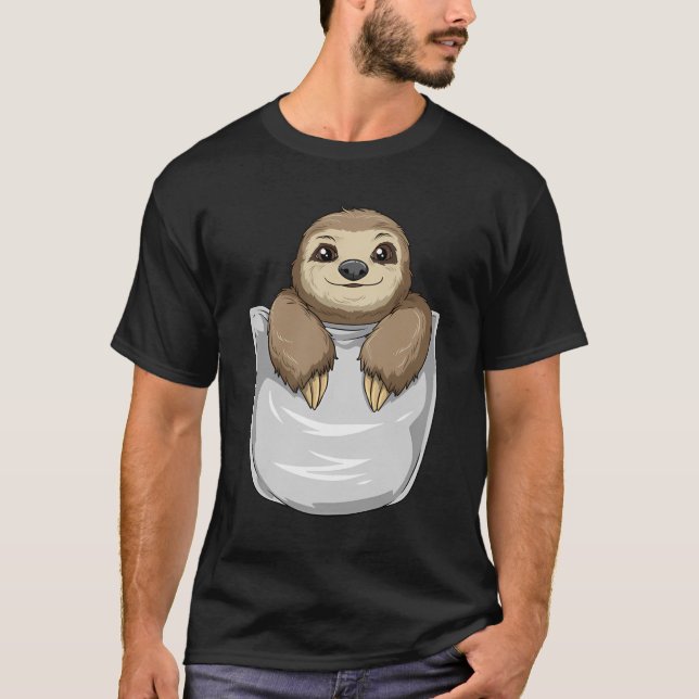 Pocket Sloth Peeking Out Funny Sloth T Shirt (Framsida)