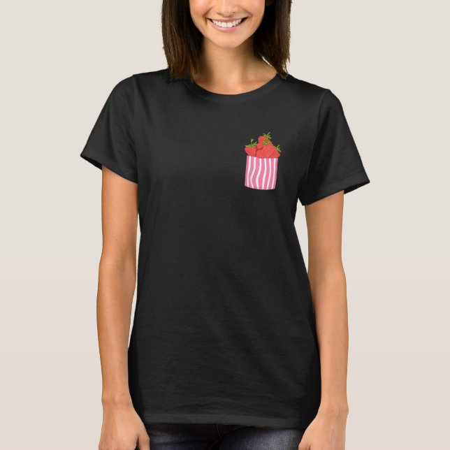 Pocket Strawbär Summer Fruit Food Red Berry St. T Shirt (Framsida)