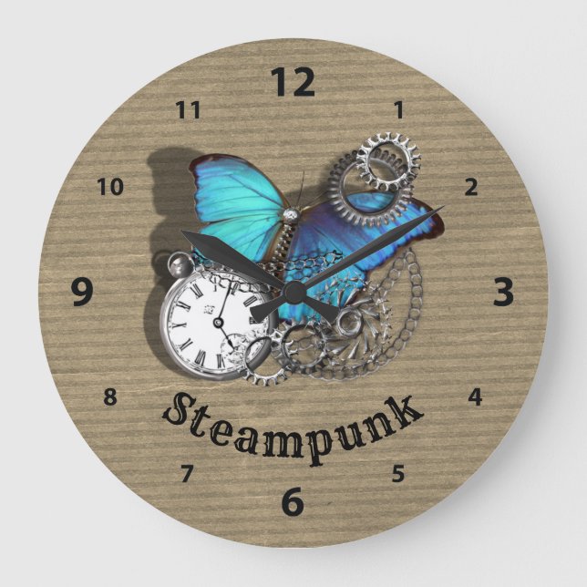 Pocket Watch Design för ångpunk Blue Butterfly Poc Stor Klocka (Framsida)