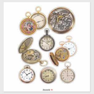 Pocket Watches Time Steampunk Objects Collage Klistermärken
