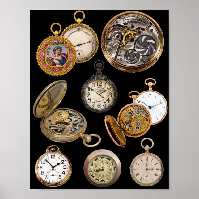 Pocket Watches Time Steampunk Objects Collage Poster (Framsidan)