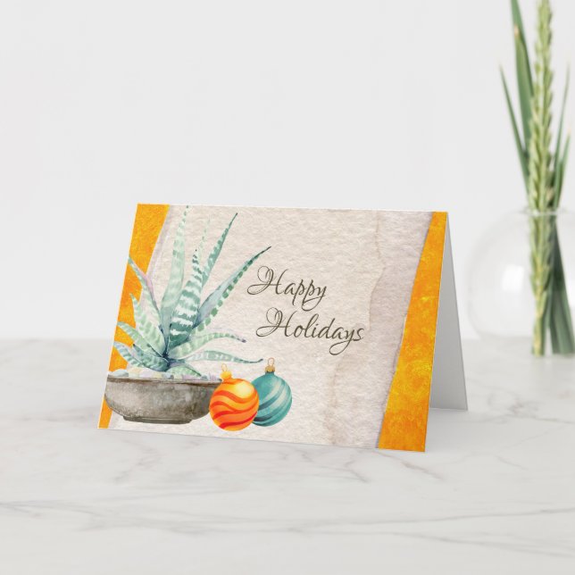 Pockkaktus och julprydnadsföremål, sydväst helgkort (Framsida)