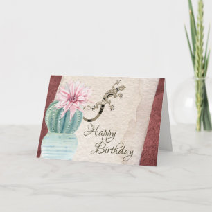 Pockkaktus och Lizard Southwest Birthday Kort