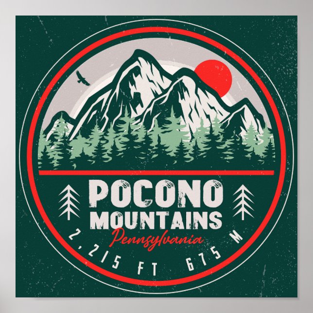 Pocono Mountains PA Retro Sunset Souvenirs Poster (Framsidan)