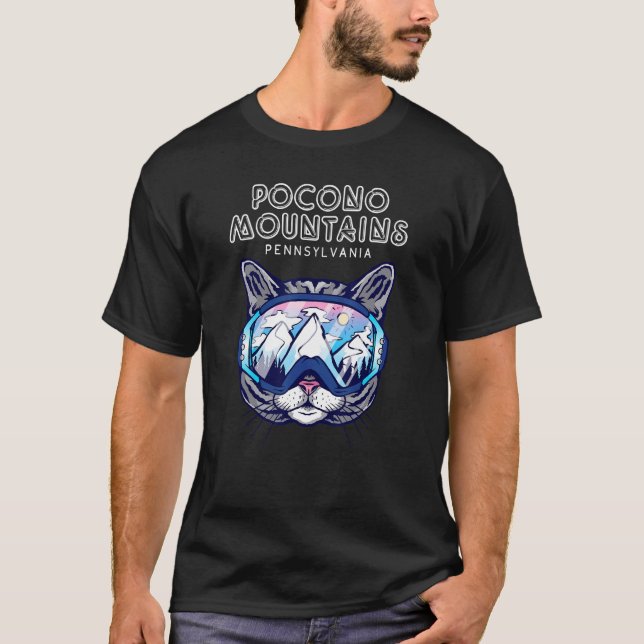 Pocono Mountains Pennsylvania Cat Ski Googles T Shirt (Framsida)