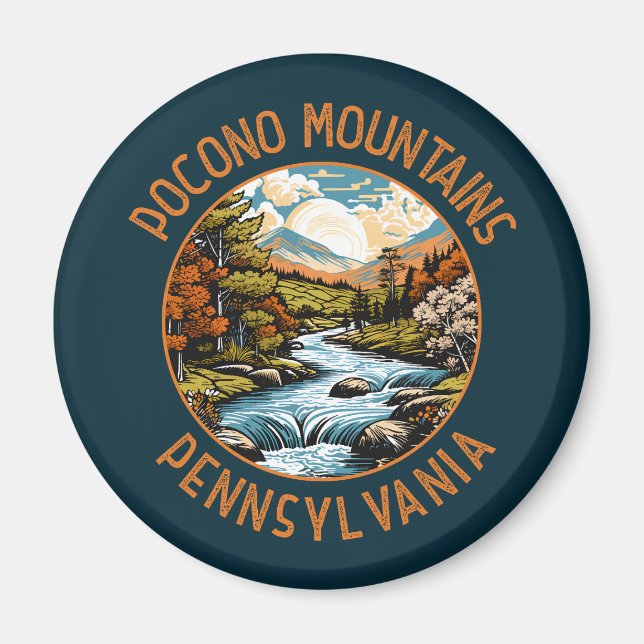Pocono Mountains Pennsylvania Sunset Retro Art Magnet (Framsidan)
