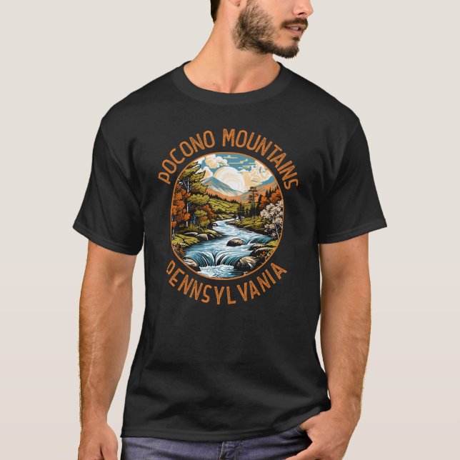 Pocono Mountains Pennsylvania Sunset Retro Art T Shirt (Framsida)