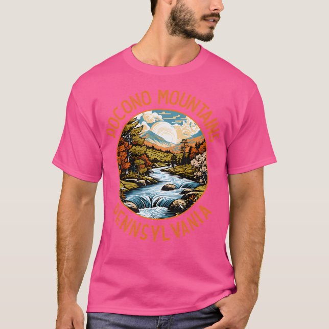 Pocono Mountains Pennsylvania Sunset Retro Distres T Shirt (Framsida)