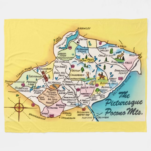  Pocono Mtns Vintage Map  Fleecefilt (Framsidan (Horisontell))