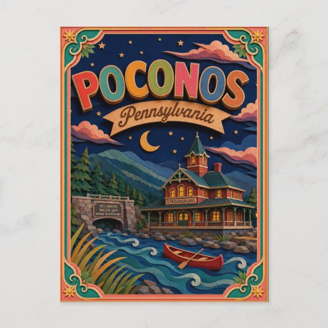 Pocono Pennsylvania Papperskonst Vykort (Framsida)