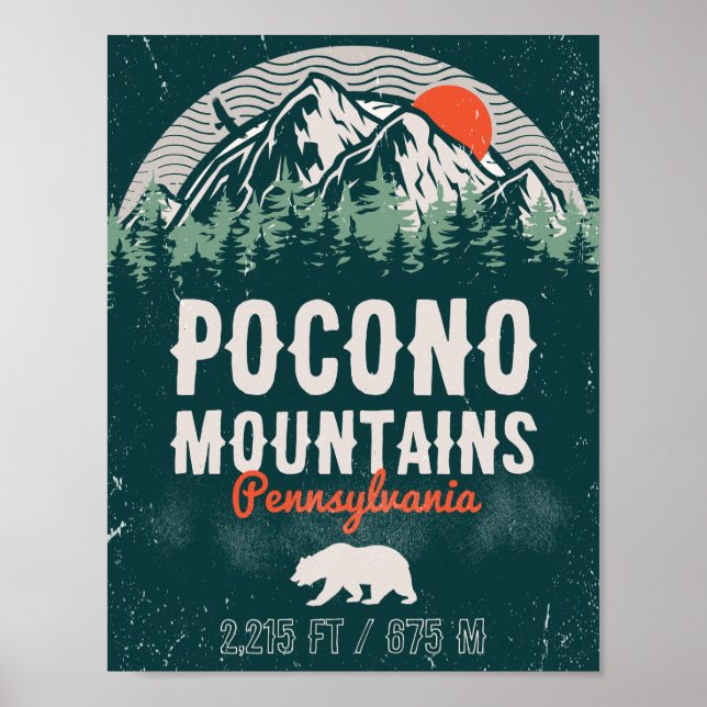 Poconos Pennsylvania PA Mountain Gift Retro Poster (Framsidan)