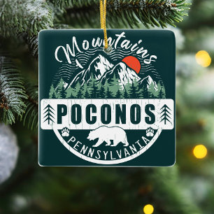 Poconos Pennsylvania - Retro-Vintagen Souvenir Julgransprydnad Keramik