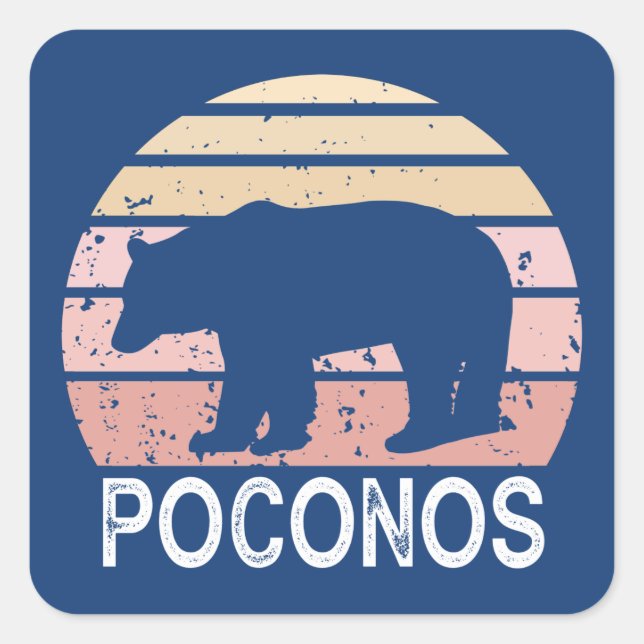 Poconos Retro Bear Fyrkantigt Klistermärke (Framsida)
