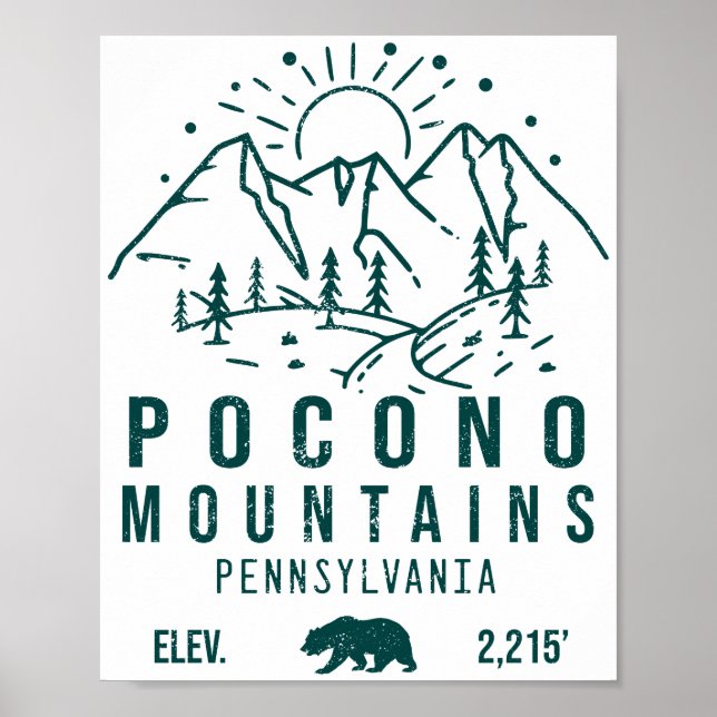 Poconos Retro Pennsylvania Mountains 60-talet Poster (Framsidan)