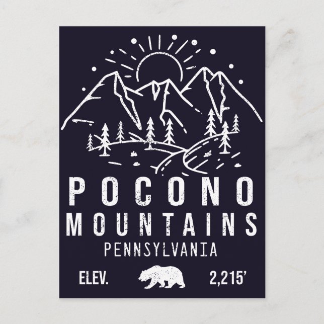 Poconos Retro Pennsylvania Mountains Minimalist Vykort (Framsida)