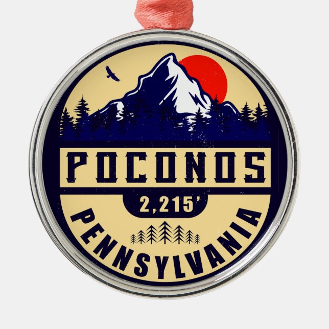 Poconos Retro Pennsylvanibergen Julgransprydnad Metall (Framsidan)