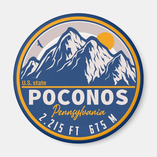 Poconos Retro Pennsylvanibergen Magnet (Framsidan)