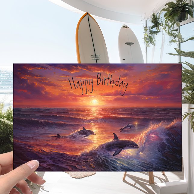 Pod av delfiner på havets Rosa Sunset - födelsedag Kort (Skapare uppladdad)