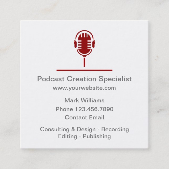Podcast Creation Specialist Fyrkantigt Visitkort (Framsida)