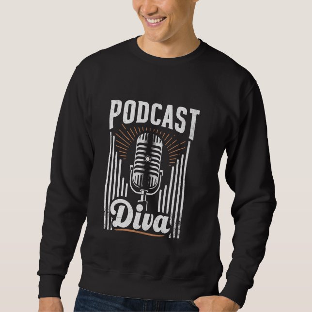 Podcast Diva Podcaster Podcasting Bloggare Podcast Lång Ärmad Tröja (Framsida)