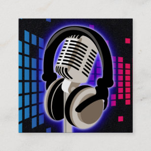 Podcast Glowing Microphone-hörlurar Blue Black S Fyrkantigt Visitkort