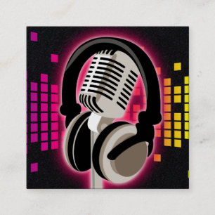 Podcast Glowing Microphone-hörlurar Rosa Black Fyrkantigt Visitkort