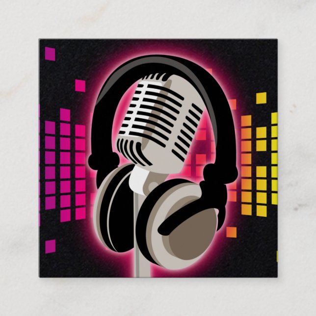 Podcast Glowing Microphone-hörlurar Rosa Black Fyrkantigt Visitkort (Framsida)