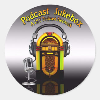 Podcast Jukebox Logotyp Sticker Runt Klistermärke