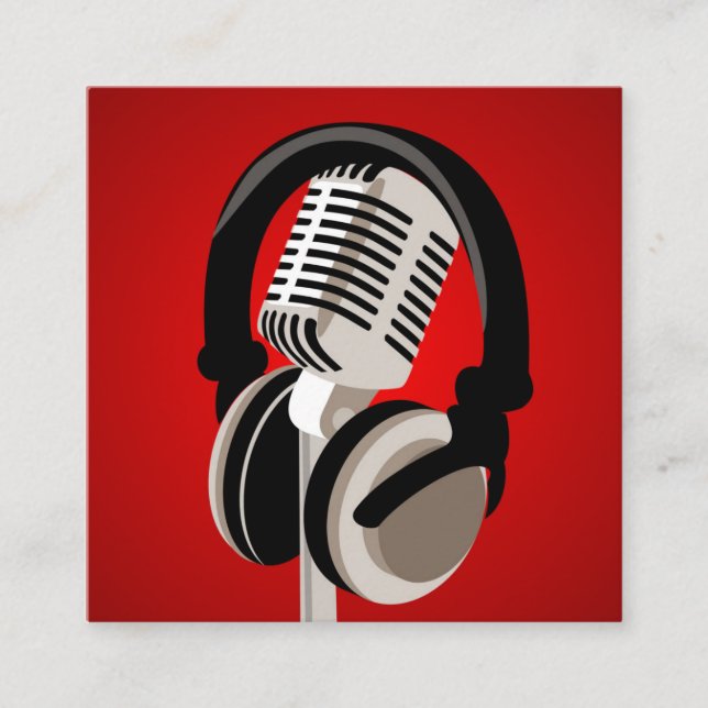 Podcast Micphone-hörlurar Red Fyrkantigt Visitkort (Framsida)