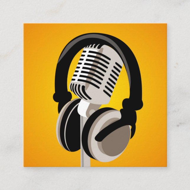 Podcast Microphone-hörlurar, Orange Fyrkantigt Visitkort (Framsida)