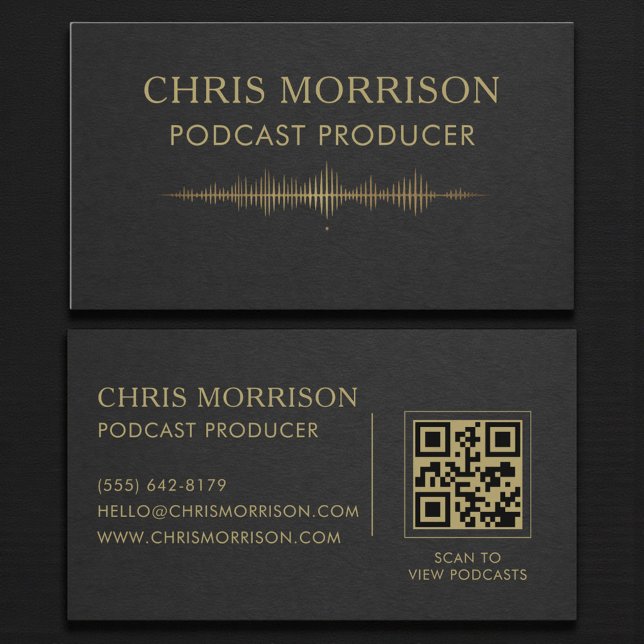 Podcast Producer QR Code Black Gold  Visitkort (Skapare uppladdad)