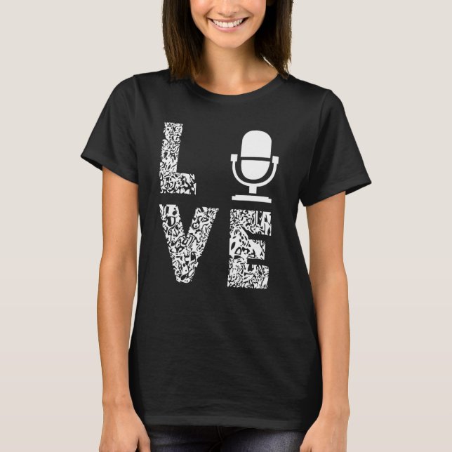 Podcasting Microphone Kärlek Leopard Podcast Podca T Shirt (Framsida)