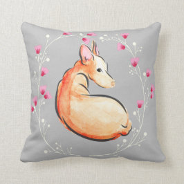 Podenco Hund Watercolor Soft Grått Blommigt Kudde