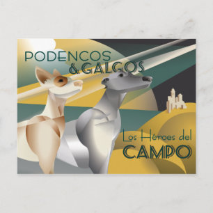 Podenco och Galgo Vintage Art Deco Stil Affisch Vykort