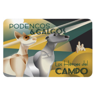 Podenco och Galgo Vintage Art Deco Stil Magnet