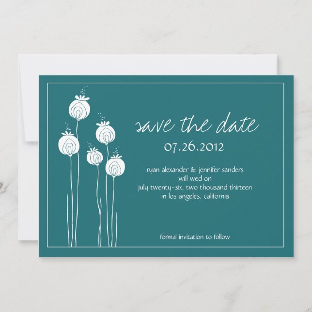 Poder för blommigt Teal Save Date (Spara datum) Spara Datumet (Framsida)
