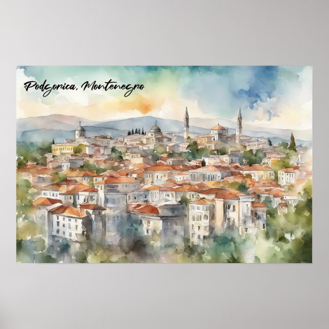 Podgorica Montenegro Panorama View Poster (Framsidan)