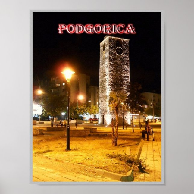 Podgorica-Montenegro-Torn i Natten vid klotet Poster (Framsidan)