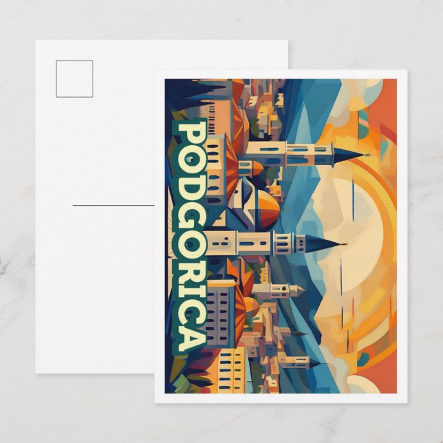 Podgorica Montenegro Travel konstnärligt färgad Vykort (Fram/baksida)