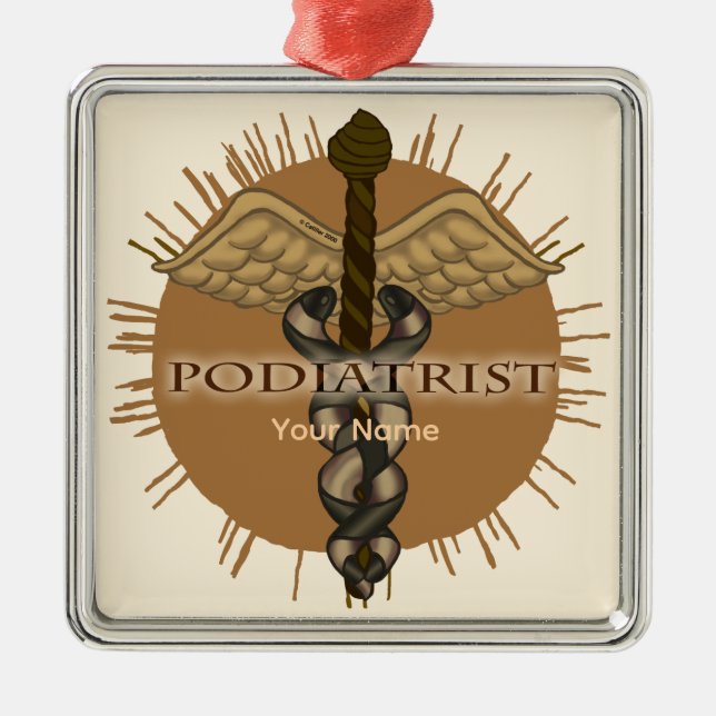 Podiatrist Caduceus Premium Square Ornament (Framsidan)