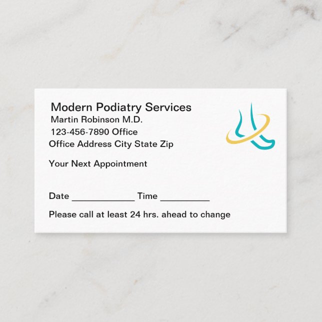 Podiatrist Modern Logo Appointment Cards  Tidsbeställning Kort (Framsida)