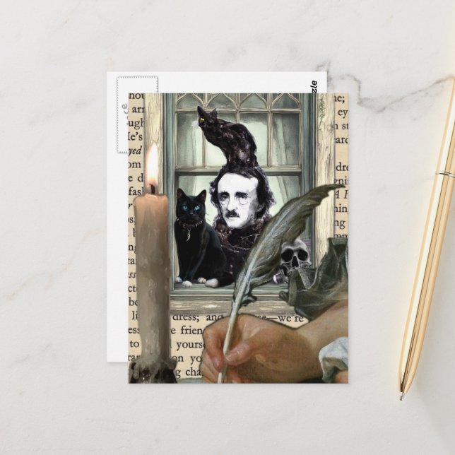 Poe Mixed Media Kollage Vykort (Fram/Back In Situ)